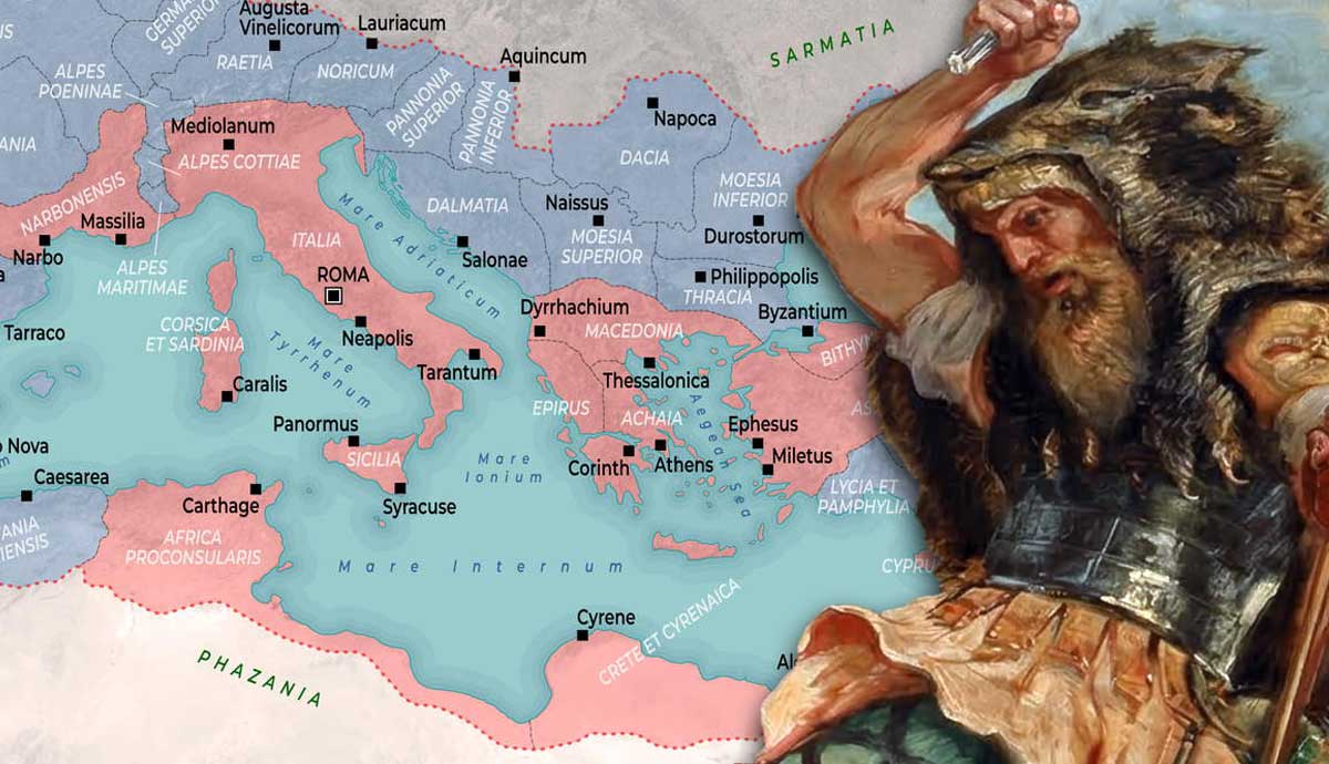 Roman Empire map and Attila the Hun