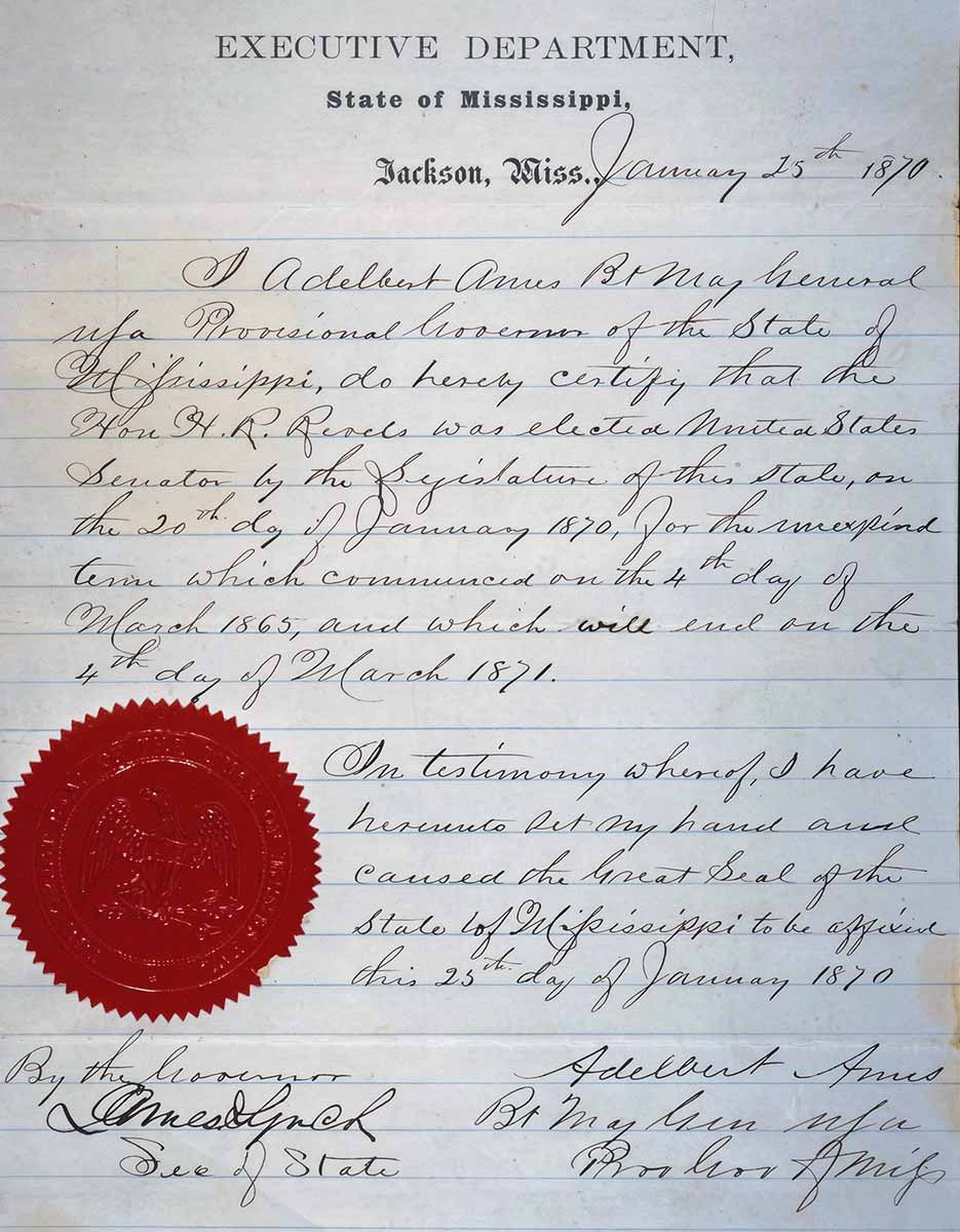 letter certifying revels senate appointment