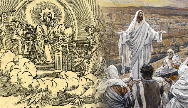 Religious woodcut and painting of Jesus