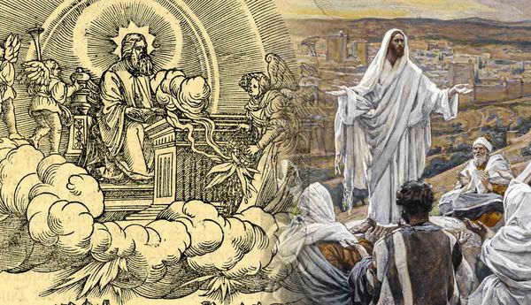 Religious woodcut and painting of Jesus