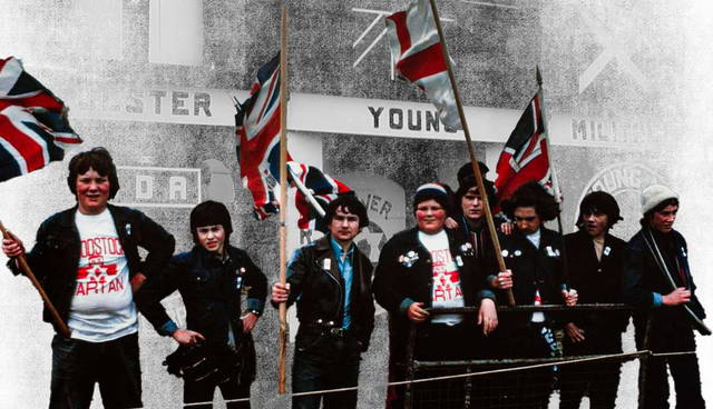 Young loyalists with flags in Belfast