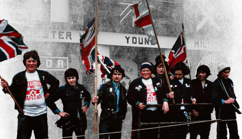 Young loyalists with flags in Belfast