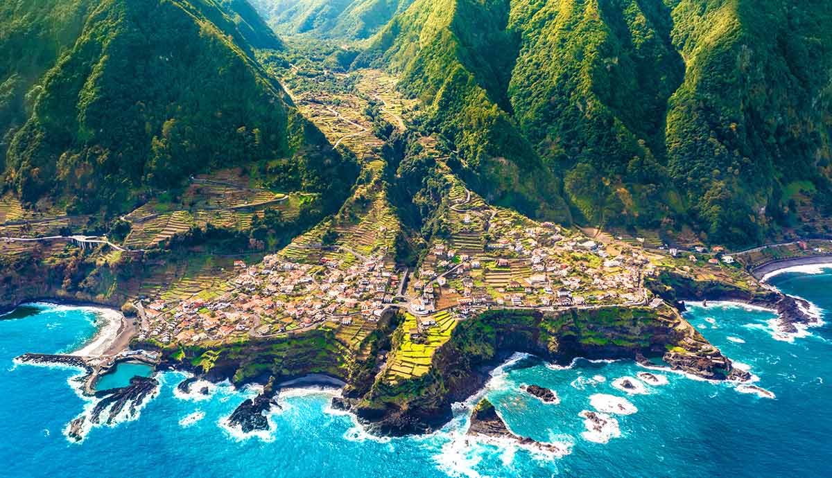 breathtaking aerial view of the Seixal village on Madeira Island