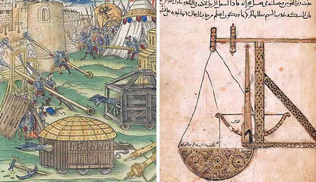 Medieval siege warfare and trebuchet diagram