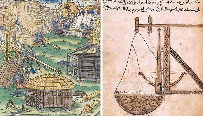 Medieval siege warfare and trebuchet diagram