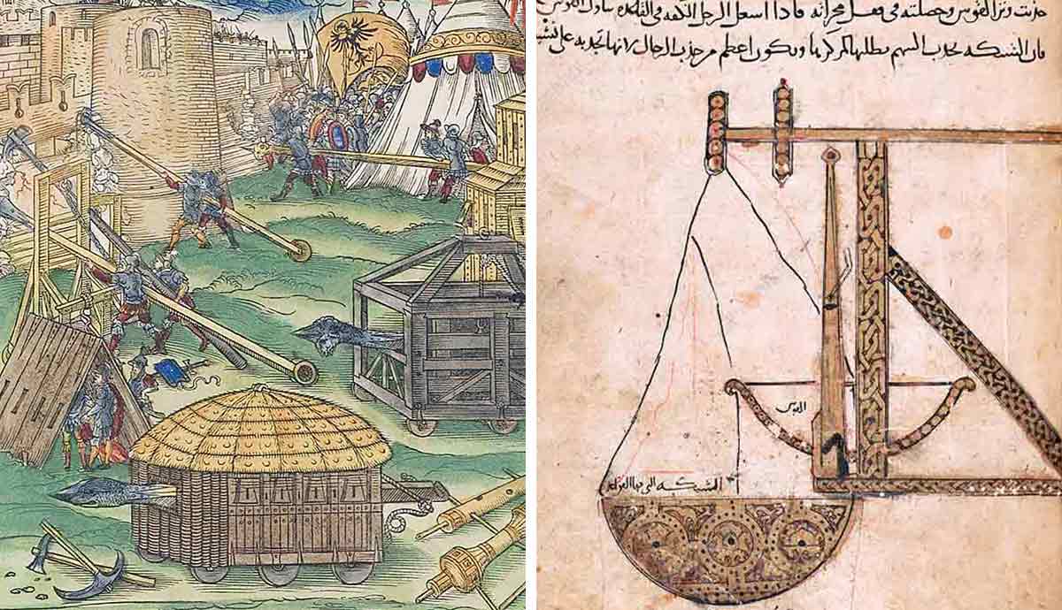 Medieval siege warfare and trebuchet diagram