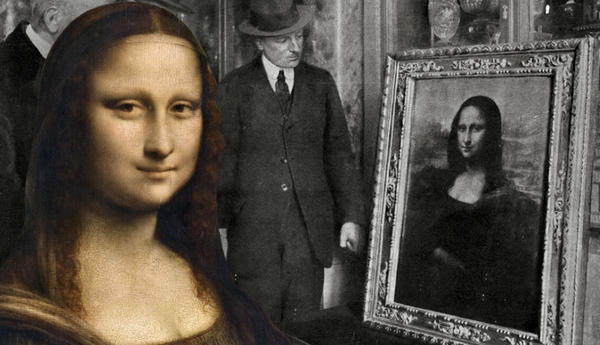 Mona Lisa overlaying vintage theft recovery photo