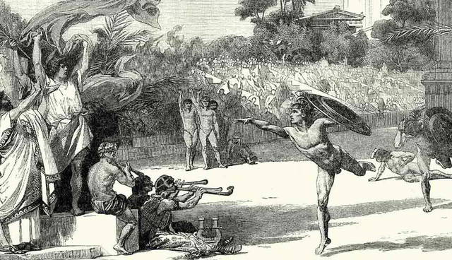 Ancient Olympic athletes and spectators