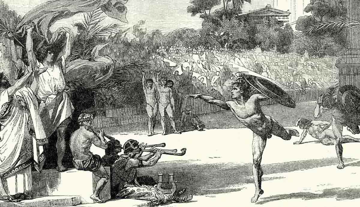 Ancient Olympic athletes and spectators
