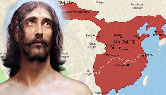 portrait of jesus with map ancient china