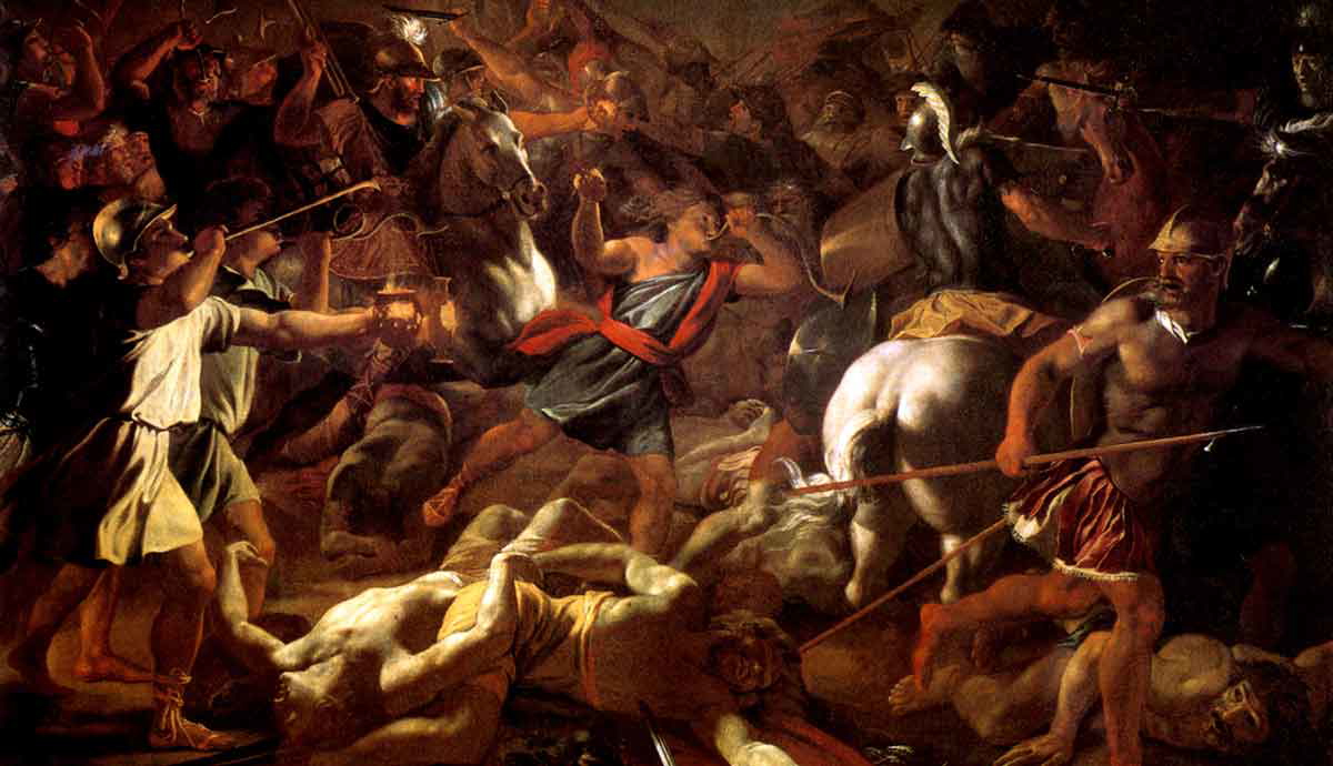 poussin the victory of gideon against the midianites painting