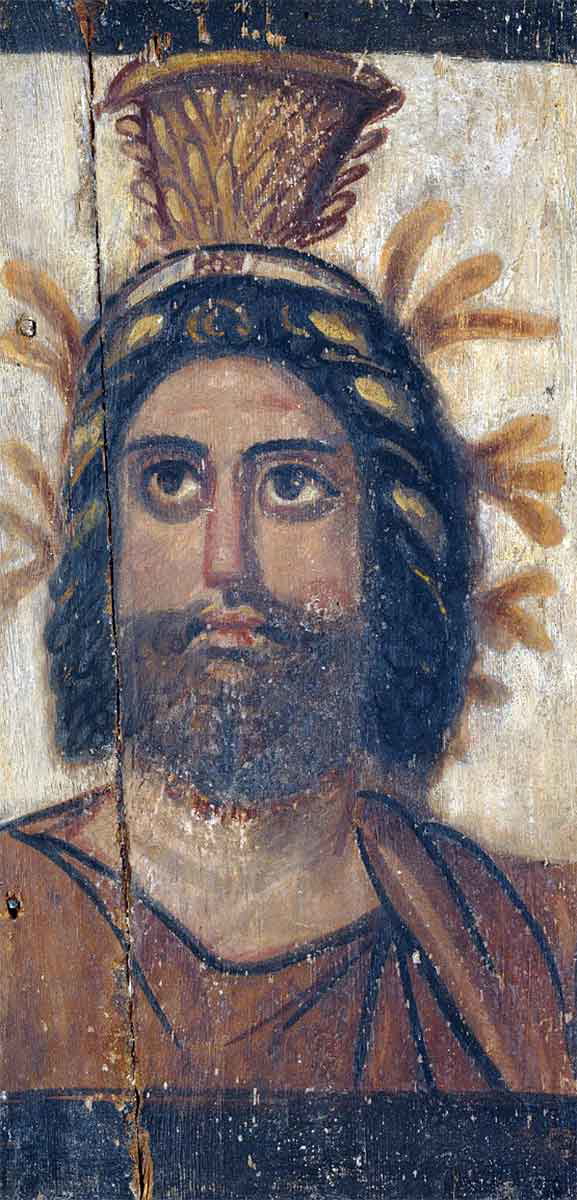 serpais wood panel greco egyptian god