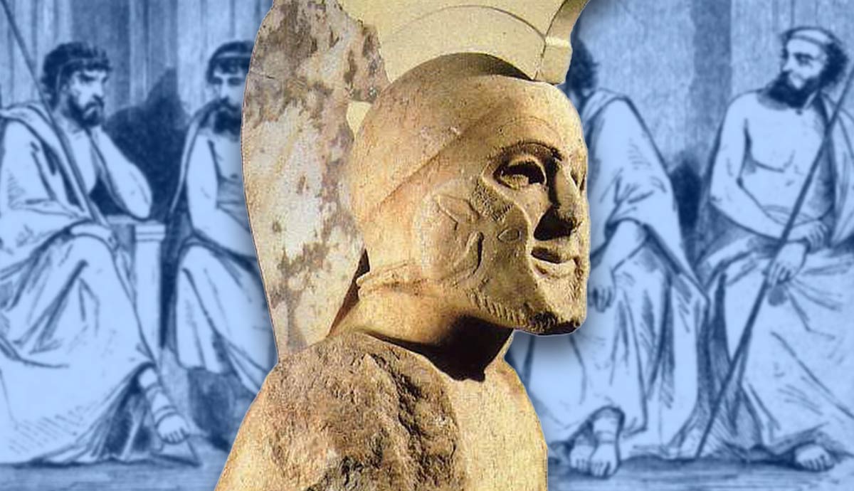 Spartan statue and An artist’s impression of the Ephors