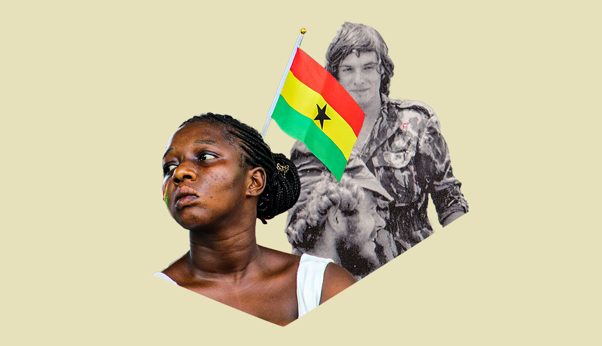 Woman with Ghana flag and soldier
