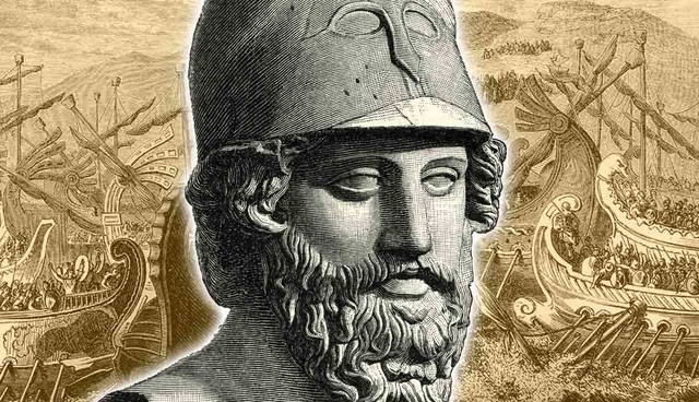 Themistocles bust and Greek battle