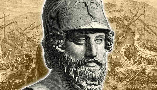 Themistocles bust and Greek battle