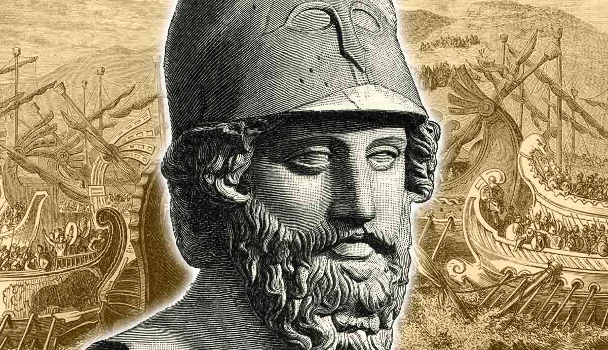 Themistocles bust and Greek battle