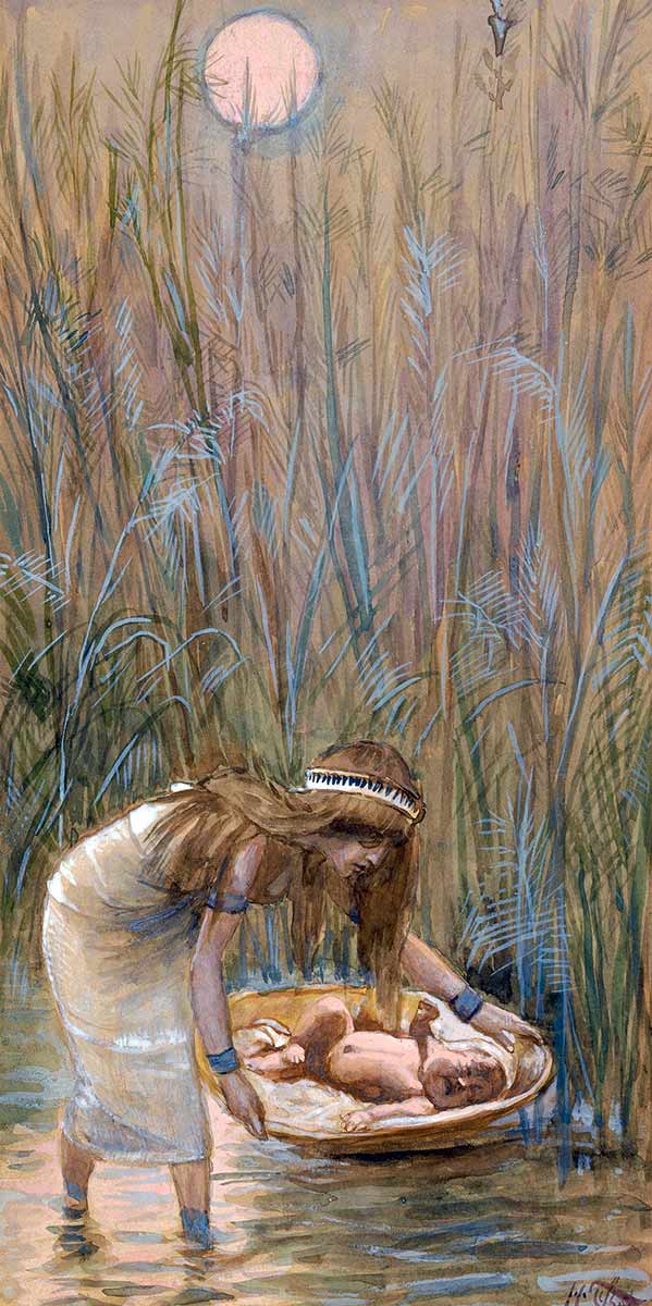 tissot moses laid amid the flags painting