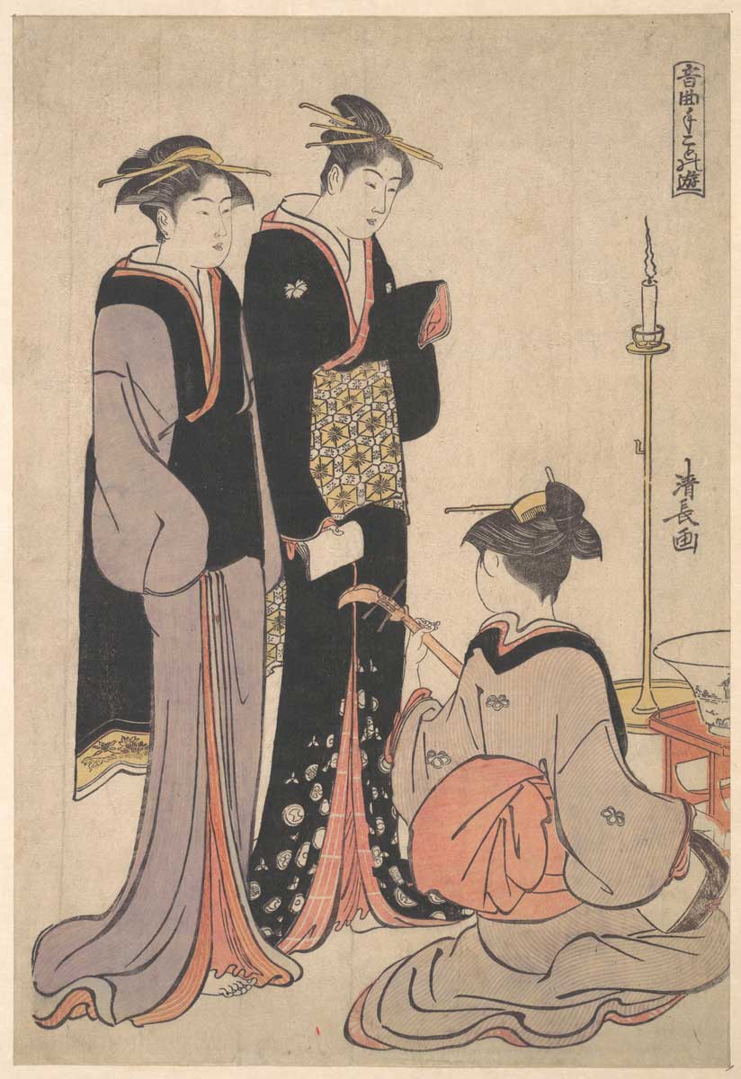 two courtesans and geisha torii kiyonaga 1783