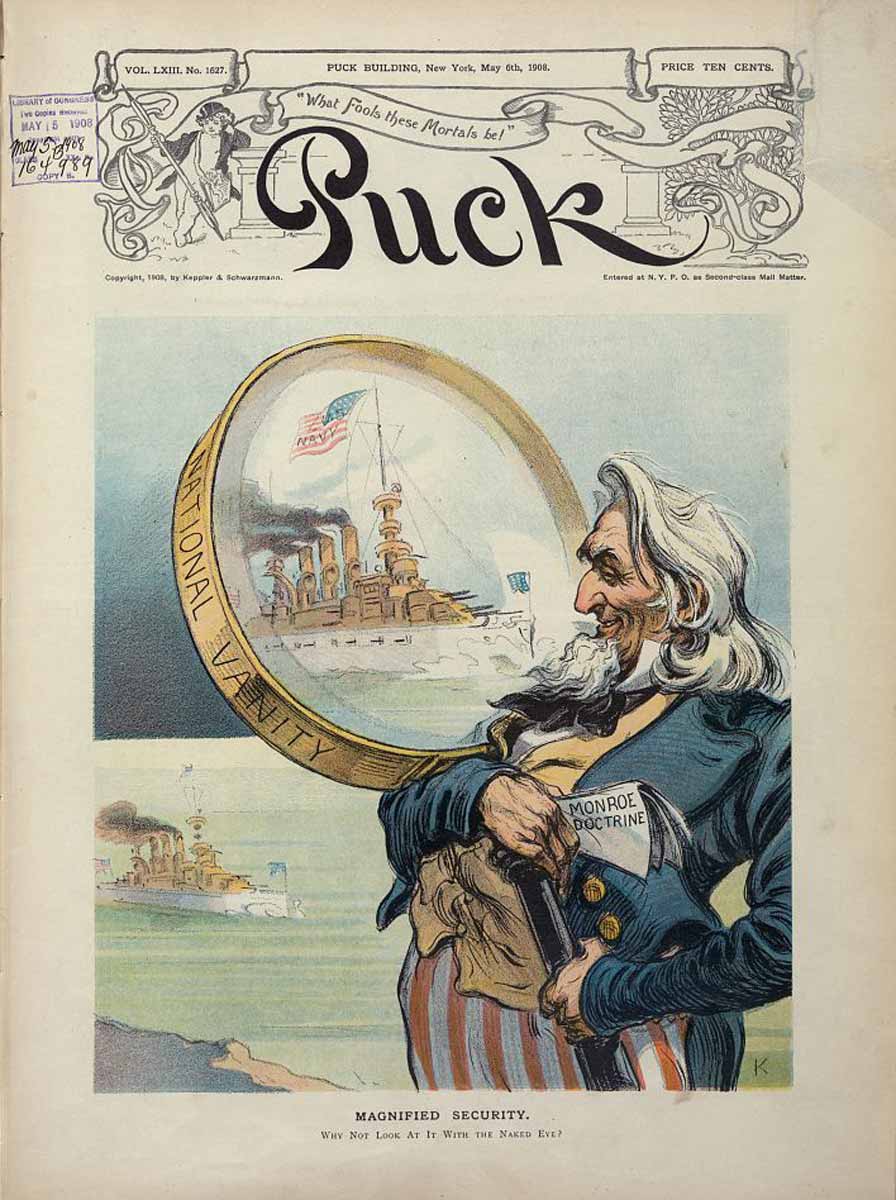 udo keppler uncle sam holding magnifying glass cartoon