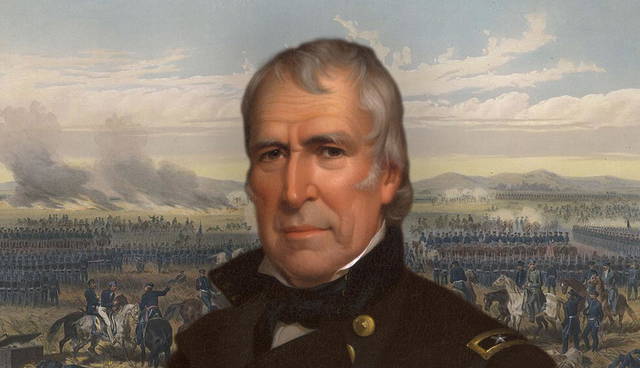 Portrait of Zachary Taylor over battlefield
