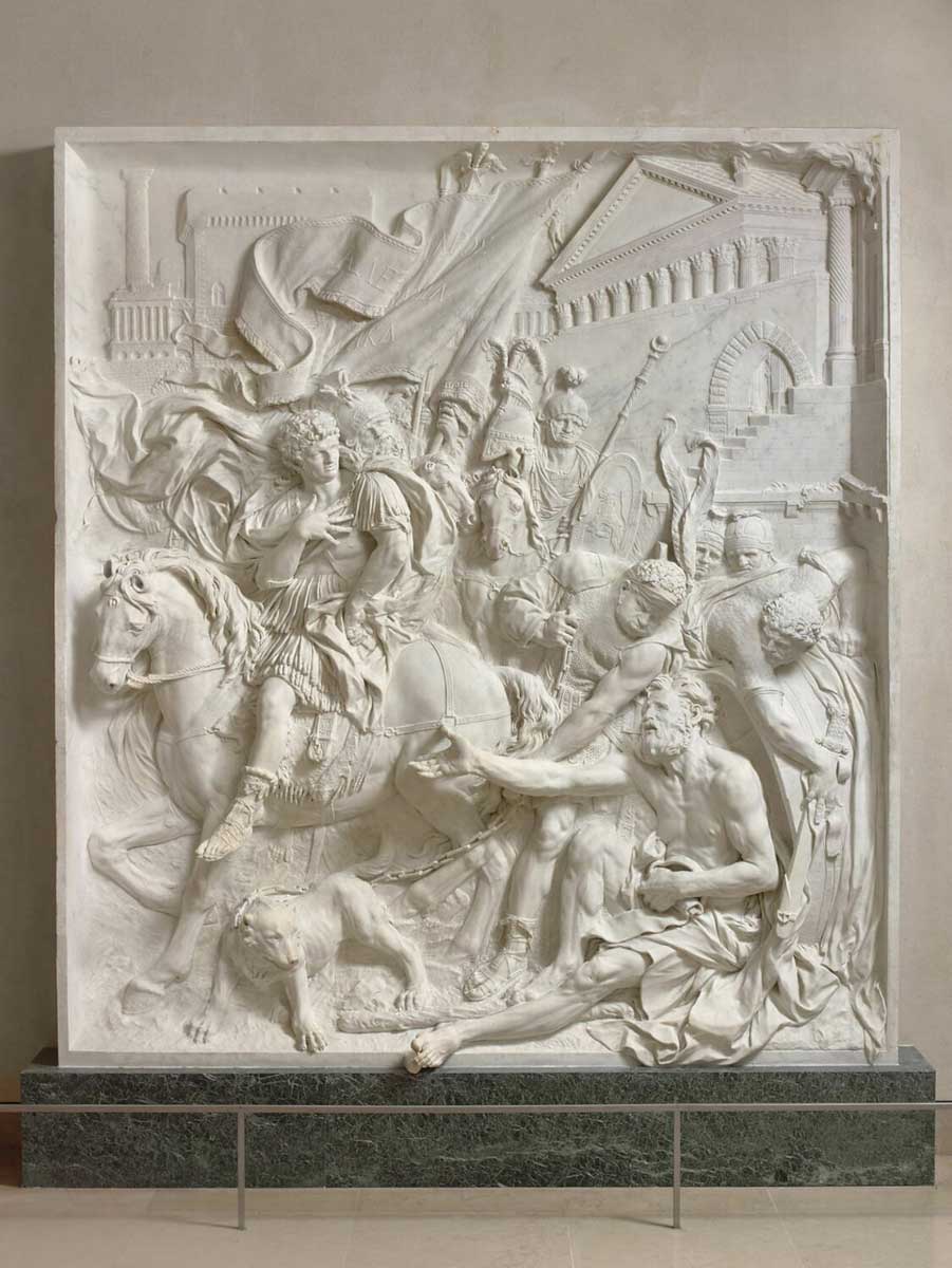 alexander encounter cynic marble carving