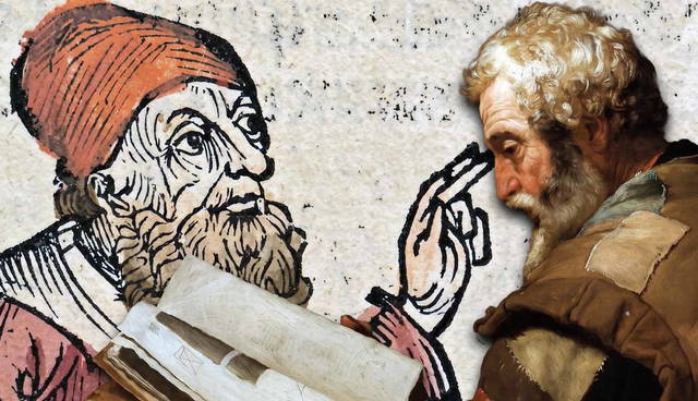 Medieval woodcut of man with a painting of Anaxagoras