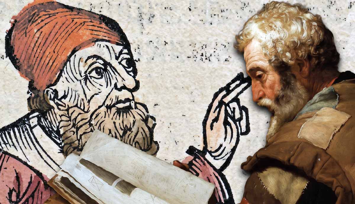 Medieval woodcut of man with a painting of Anaxagoras