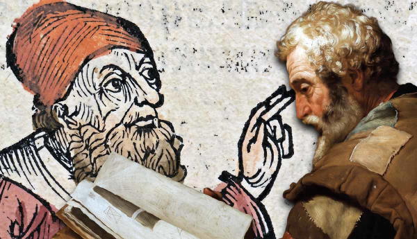 Medieval woodcut of man with a painting of Anaxagoras