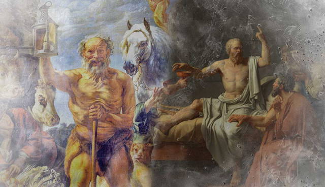 Classical paintings of Diogenes and Socrates