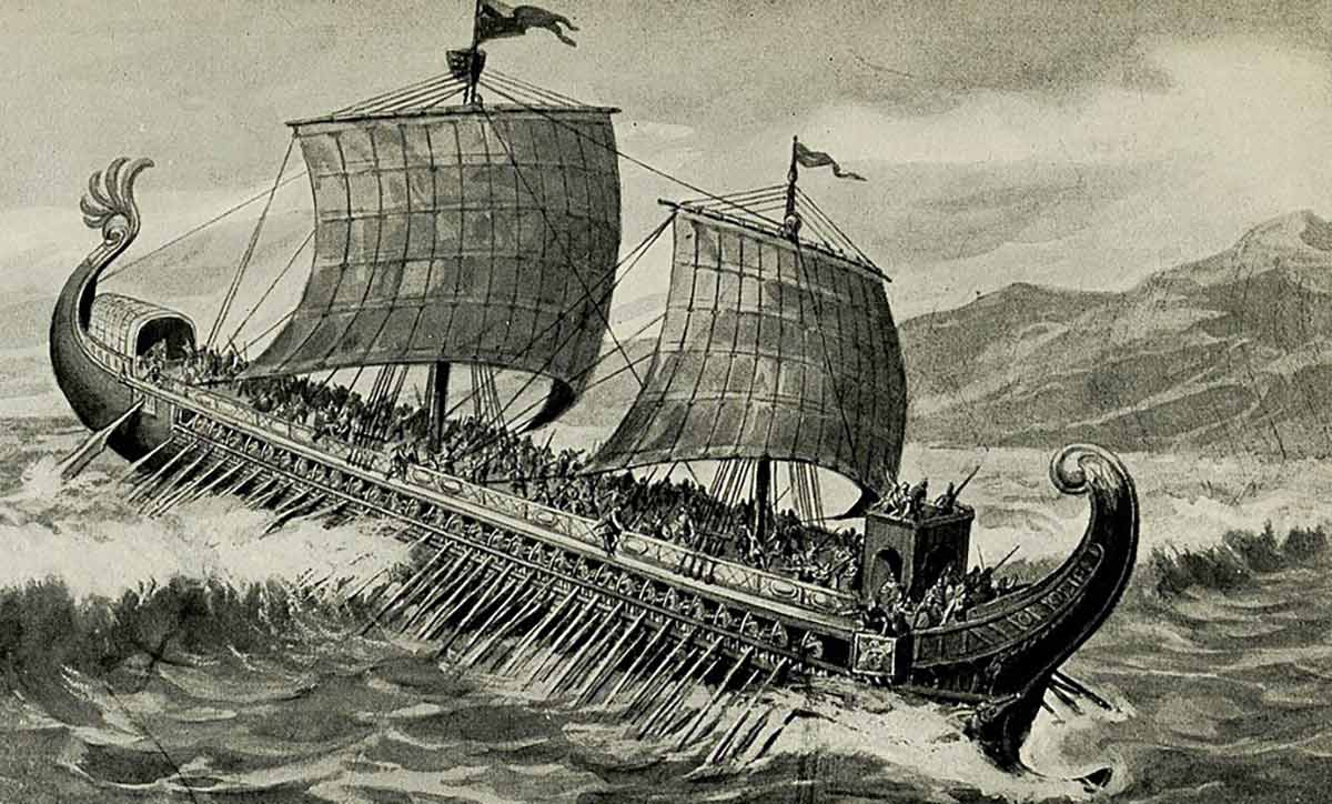 ancient quinquereme drawing