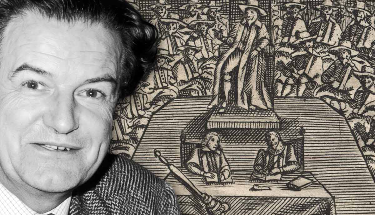 christopher hill alongside an old woodcut illustration