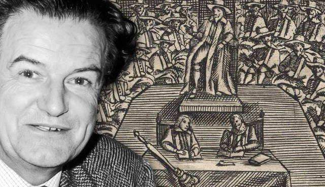 christopher hill alongside an old woodcut illustration