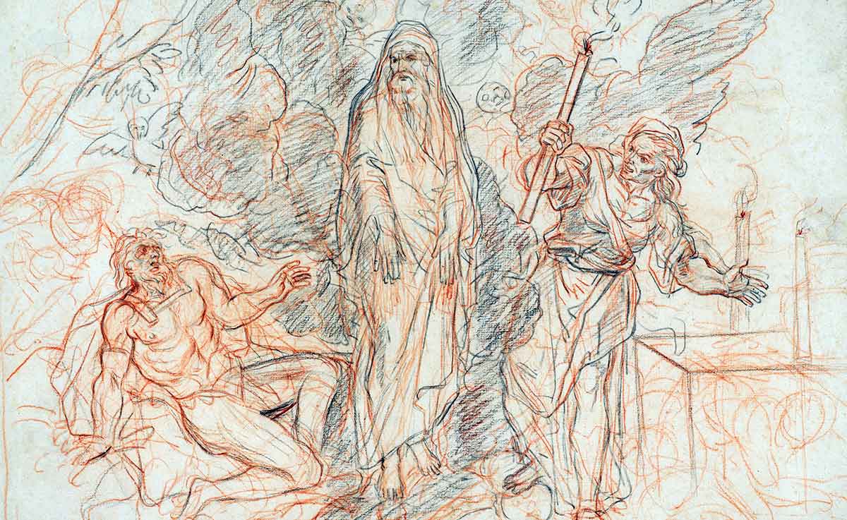 coypel the shade of the prophet samuel invoked by king saul drawing