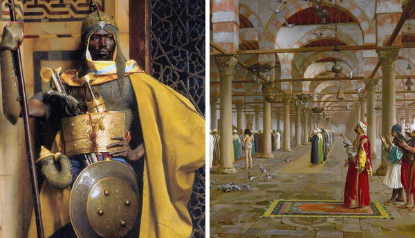 Orientalist paintings of Moorish guard and mosque