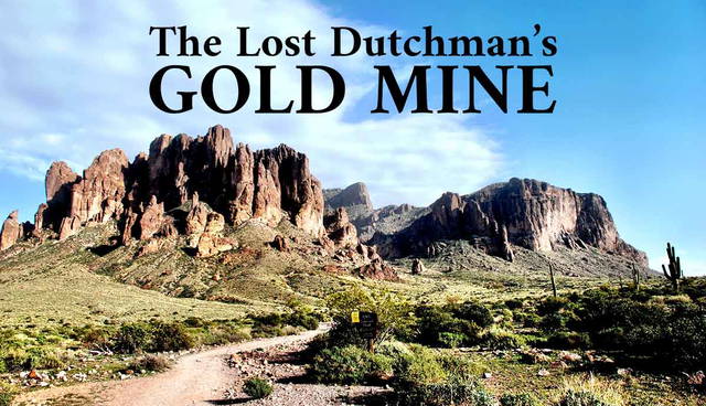 Mountains landscape with gold mine text