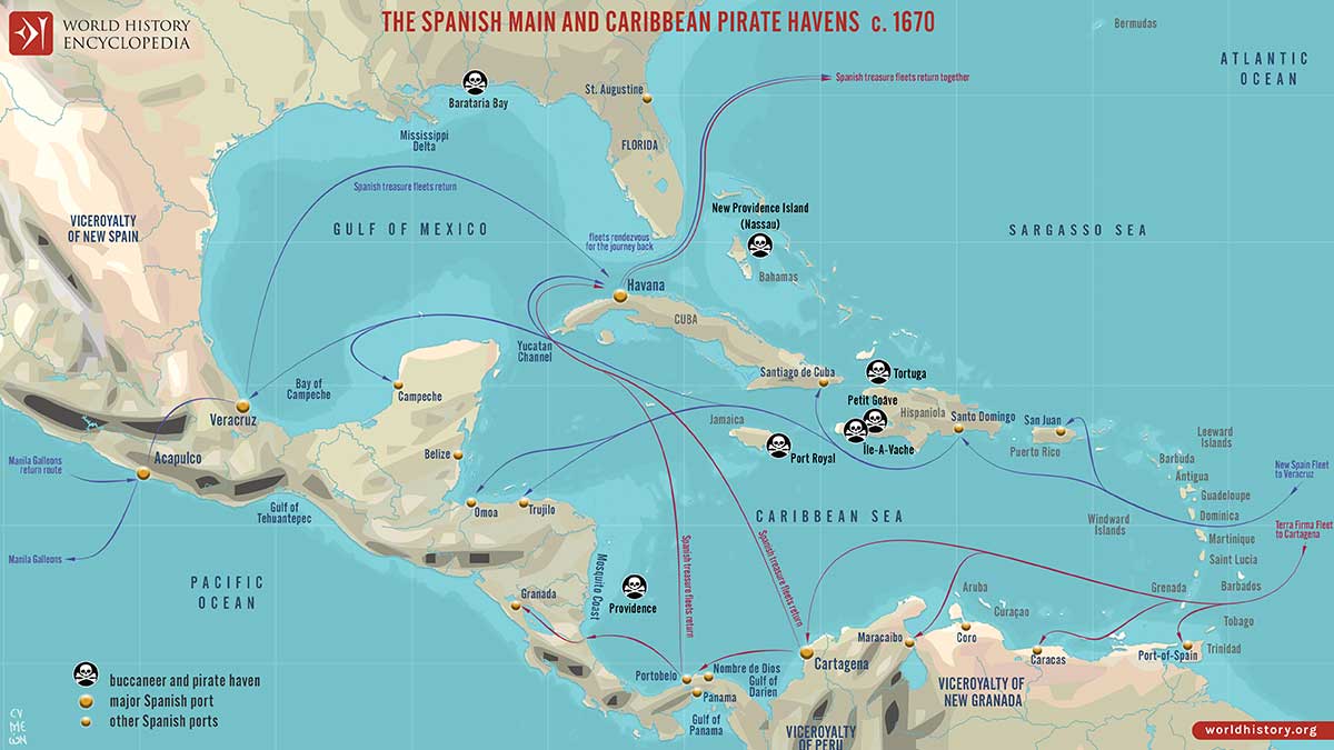 map pirate hideouts caribbean