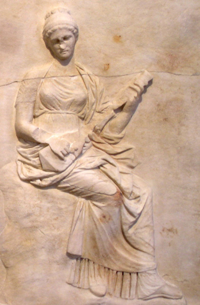 muse playing pandura bass relief ancient greek instruments
