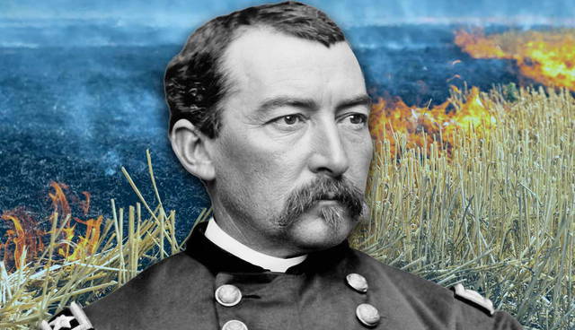 Philip Sheridan before a burning field