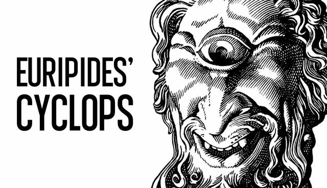 Woodcut of a cyclops with text
