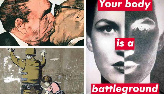 Collage of three iconic political artworks