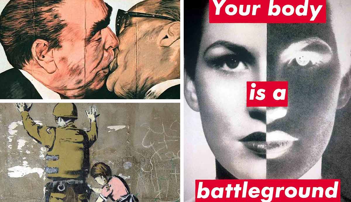Collage of three iconic political artworks
