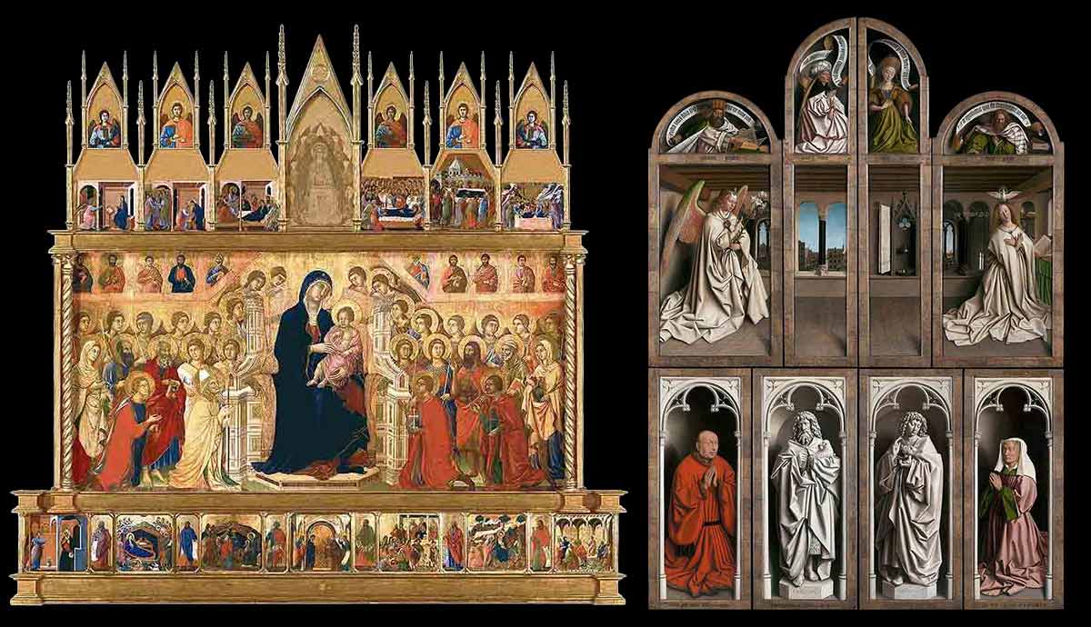 Two religious polyptychs side-by-side