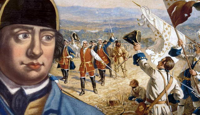 Robert Rogers portrait beside a battle