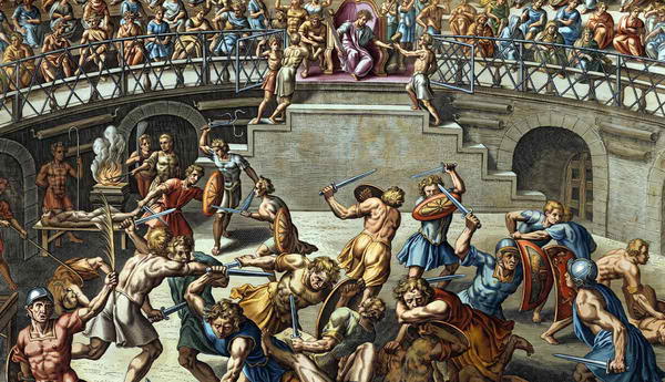 roman gladiators fighting in arena