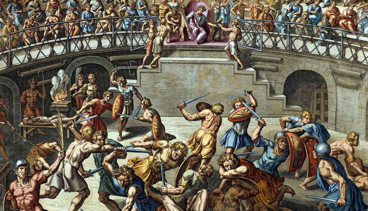 roman gladiators fighting in arena