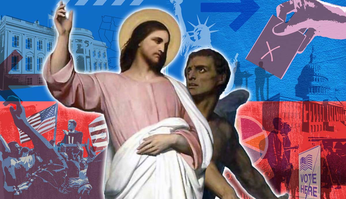 Jesus collage with American political symbols