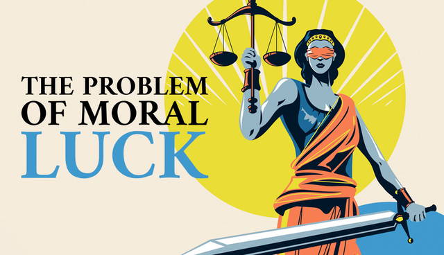 Lady Justice illustration with "Moral Luck" text