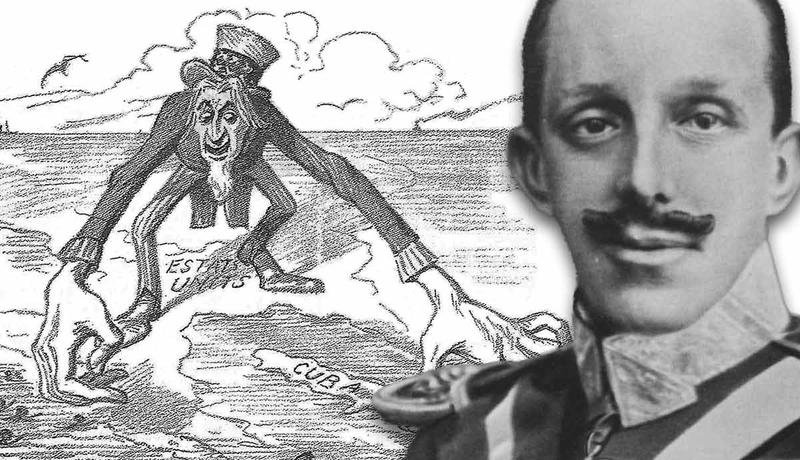 Political cartoon and Alfonso XIII portrait