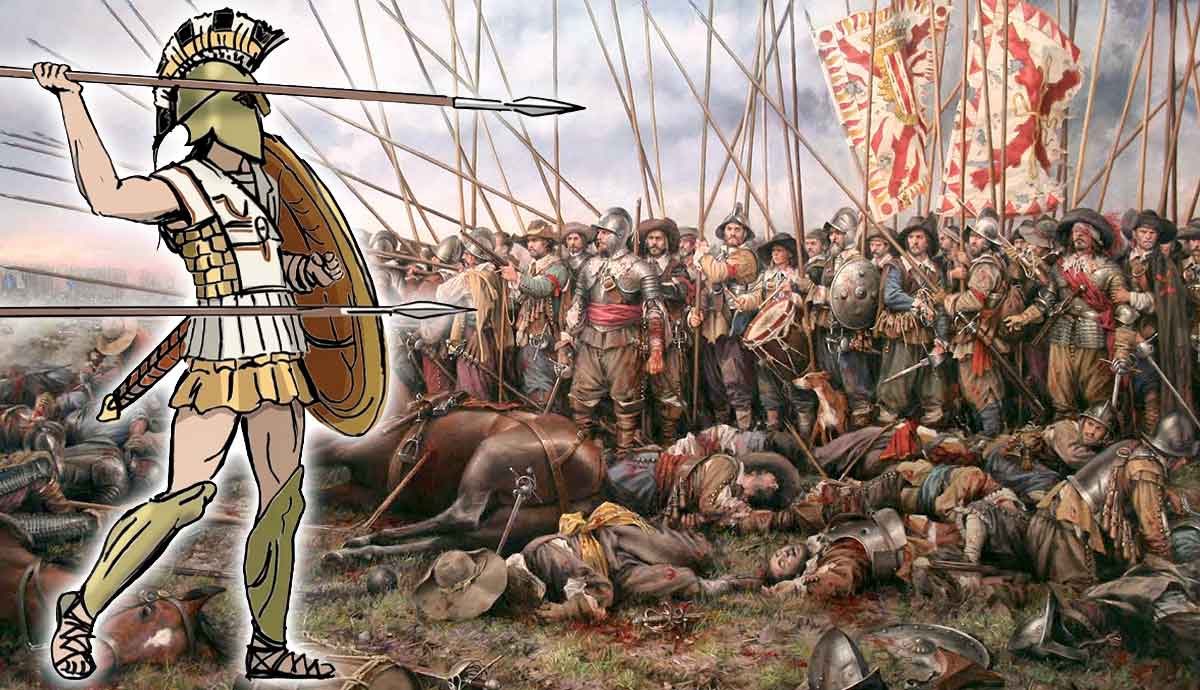 Greek hoplite and Rocroi, the Last Tercio (1643) by Augusto Ferrer-Dalmau